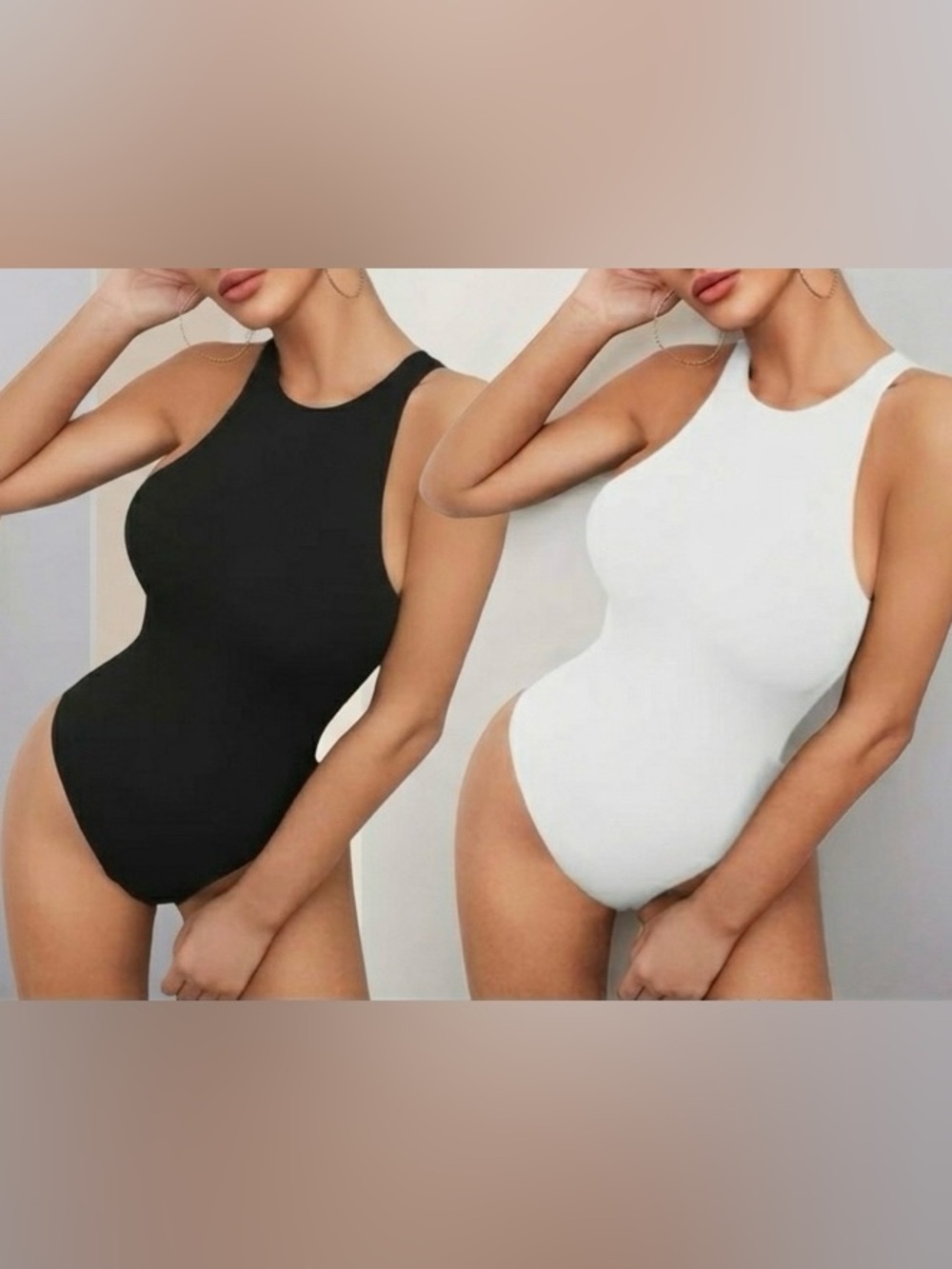 2 SHEIN XS Black White Tank Top Bodysuit High Neck